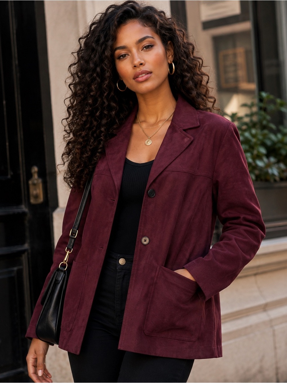 H&M Divided Burgundy Faux Suede Blazer Jacket Women’s L